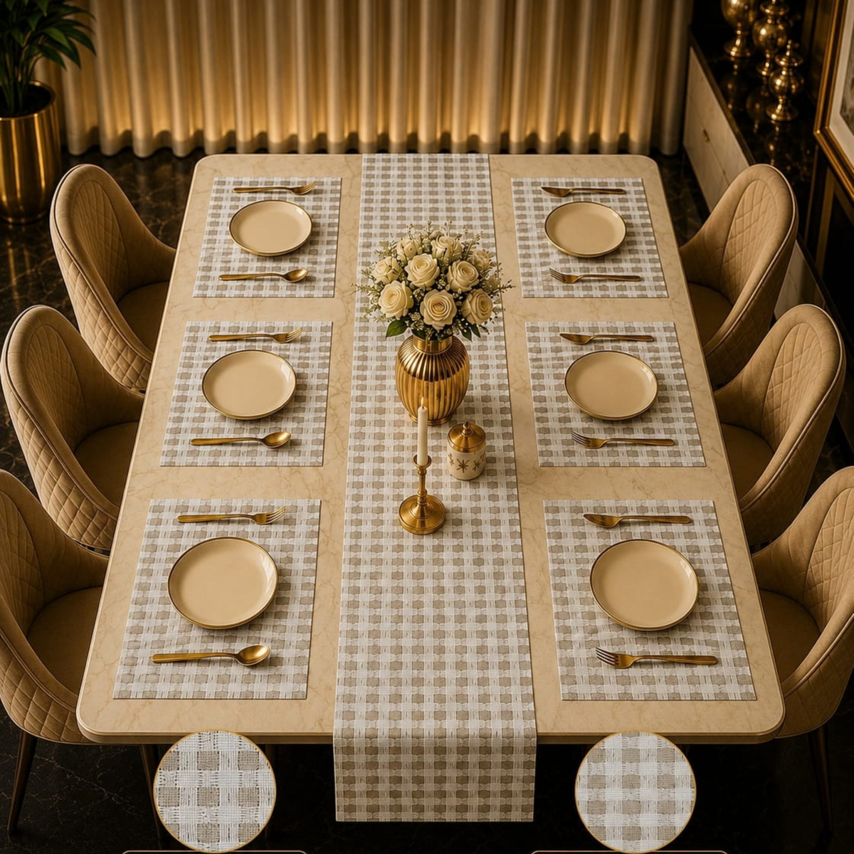 Luxury Heat Proof Seven Piece Dining Mats and Runner