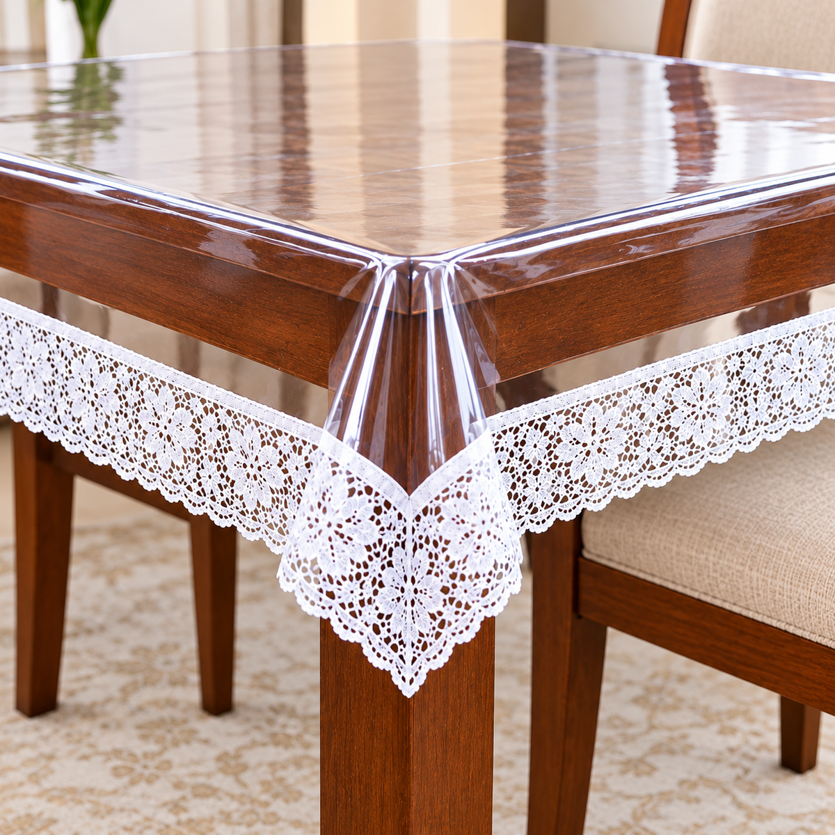 Premium Transparent PVC Dining Table Cover with Elegant Lace Border