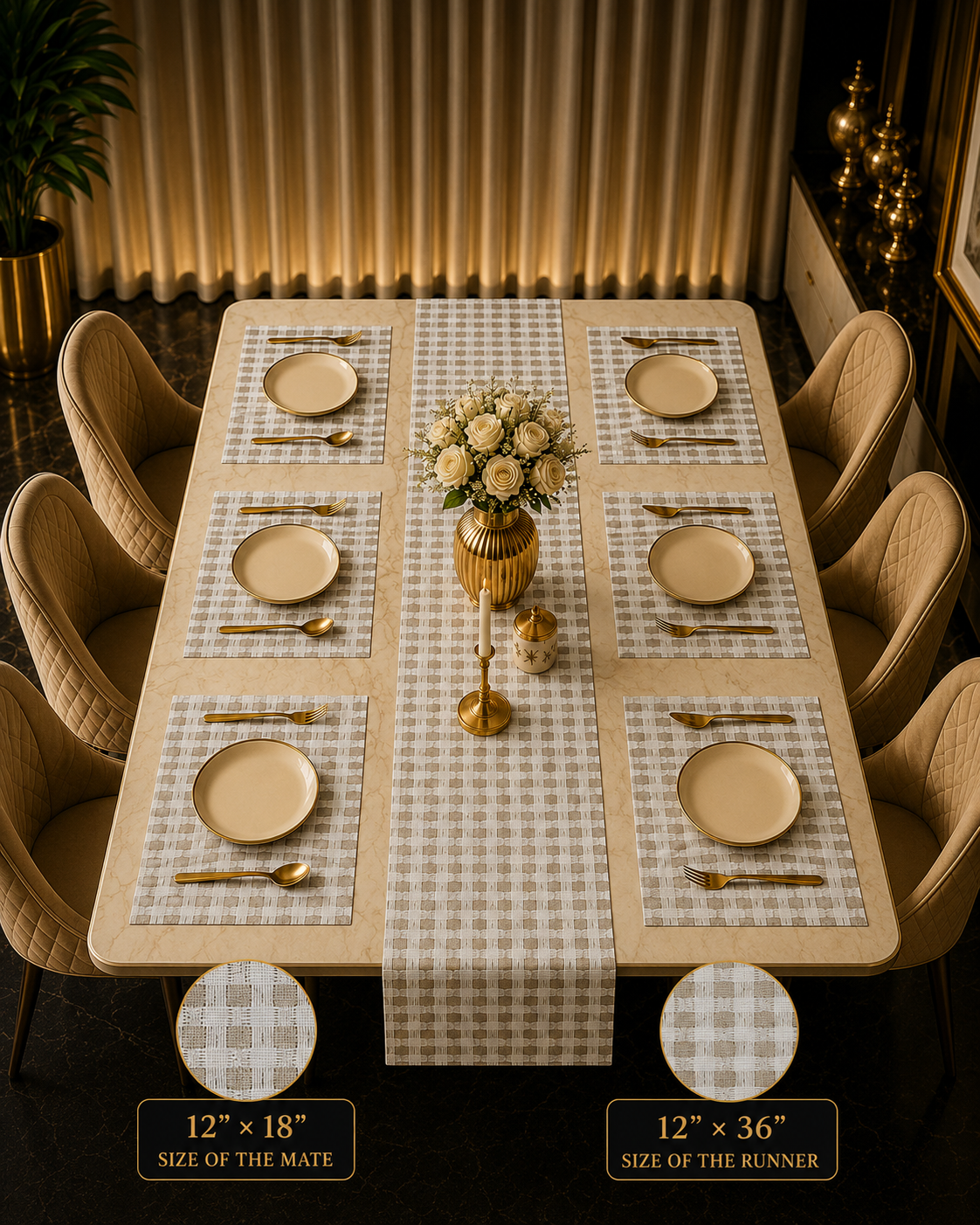 Luxury Heat Proof Seven Piece Dining Mats and Runner