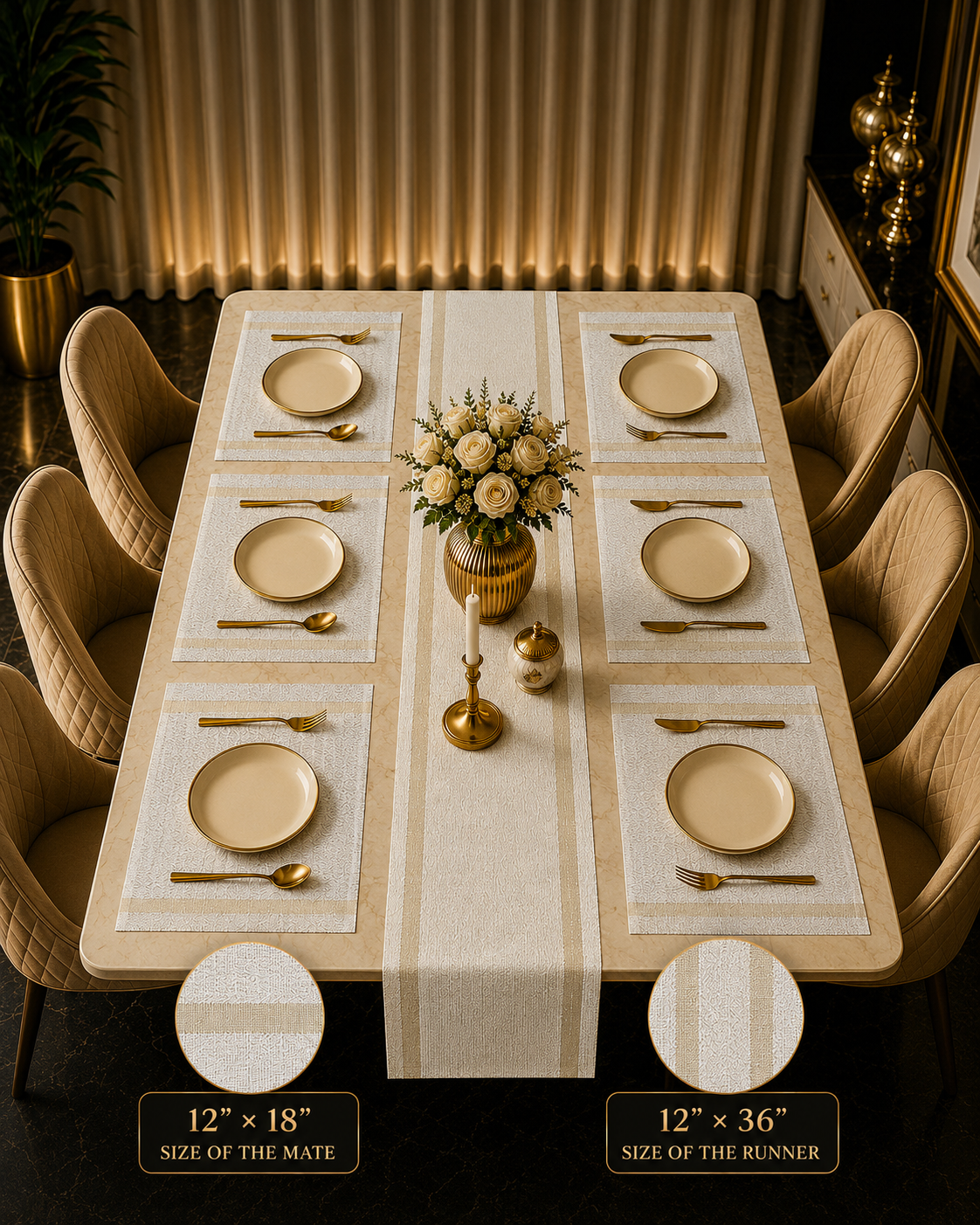 Luxury Heat Proof Seven Piece Dining Mats and Runner
