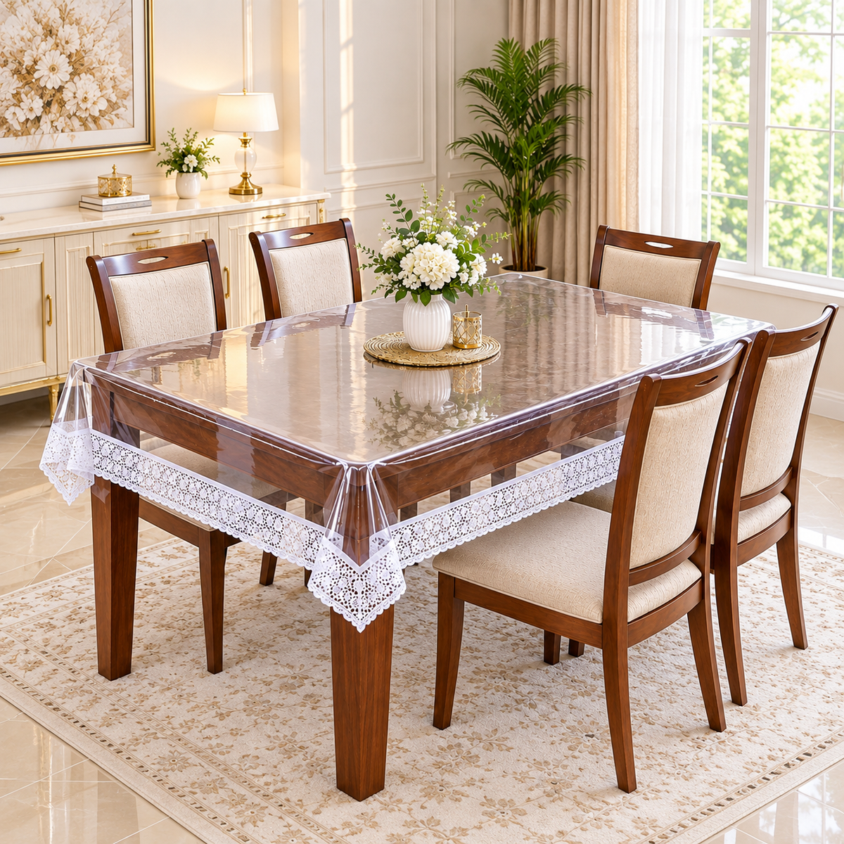 Premium Transparent PVC Dining Table Cover with Elegant Lace Border