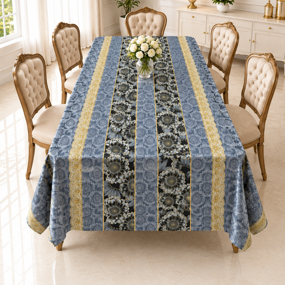 Premium Golden Border Fabric Dining Table Cloth