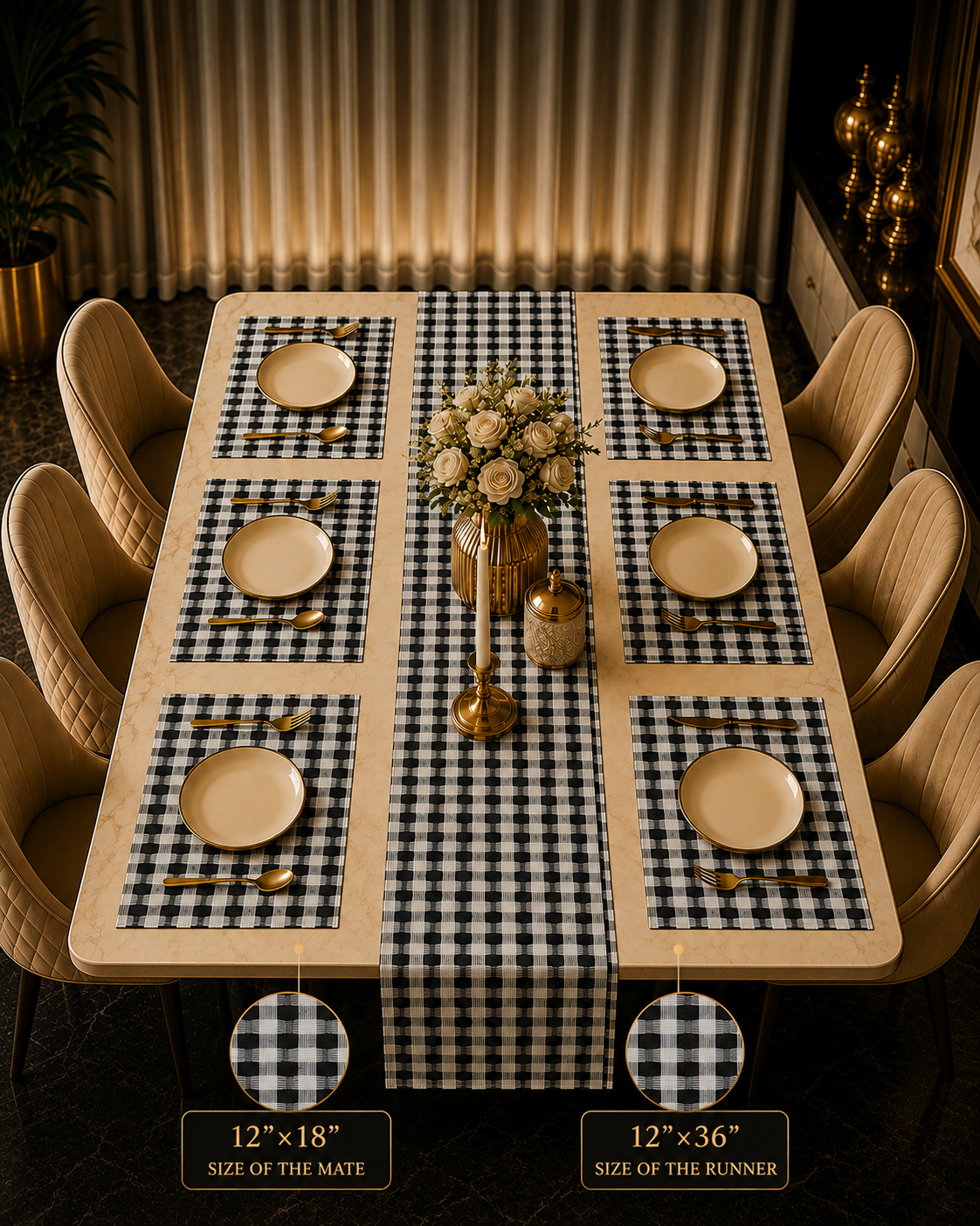 Luxury Heat Proof Seven Piece Dining Mats and Runner