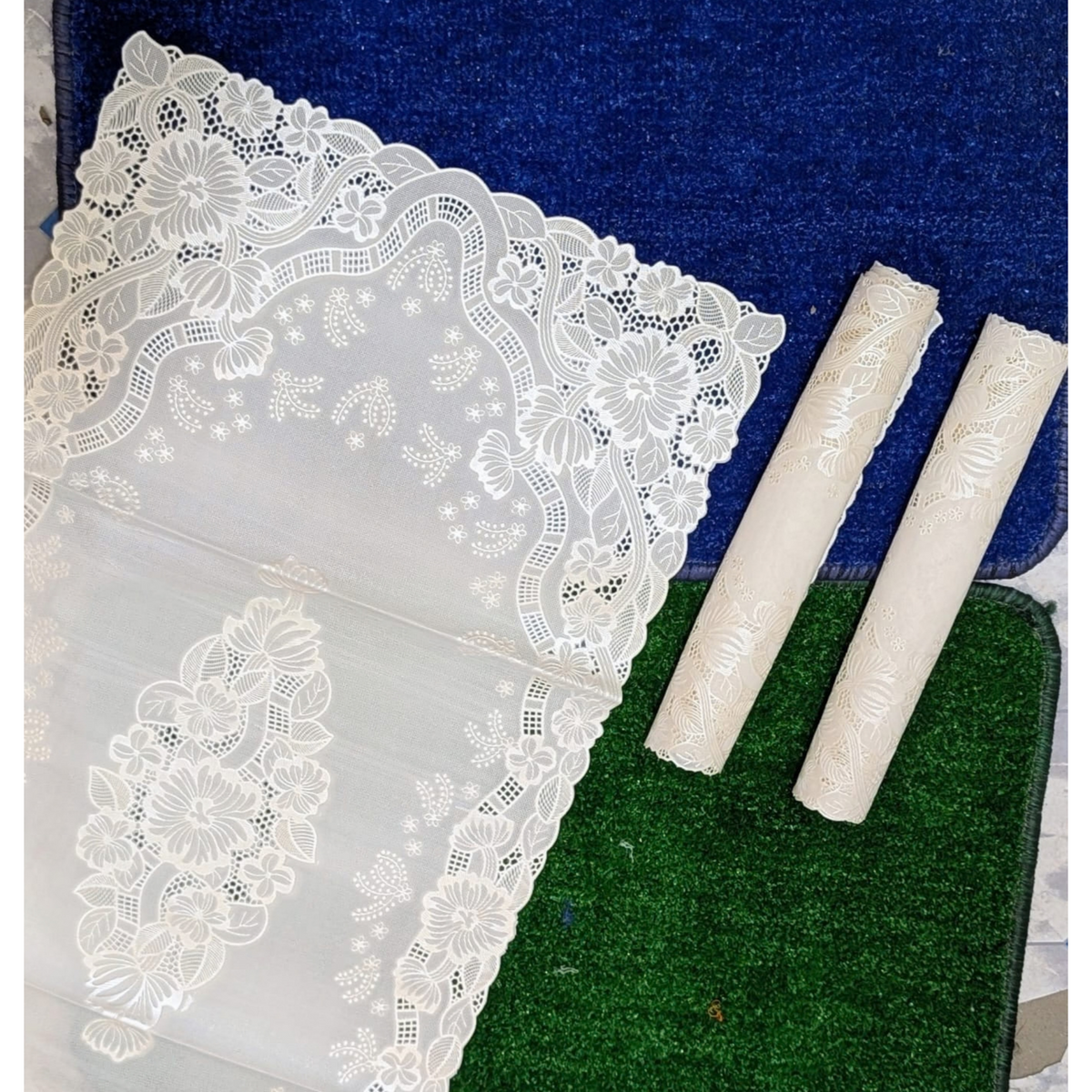 3Pc White Table Mat Set Dressing Table or Side Table