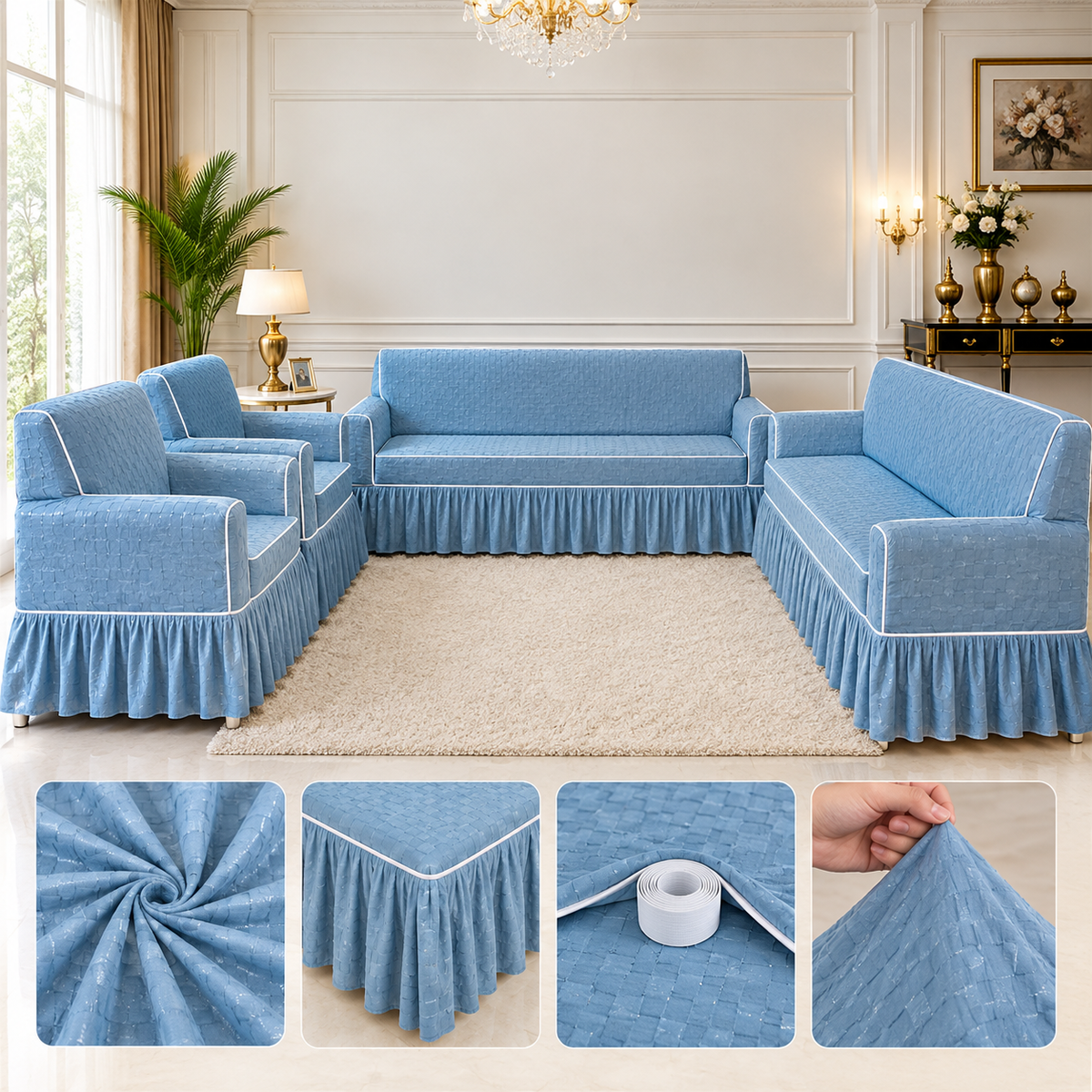 Butterfly Fabric 7 Seater Sofa Cover [Three Two One Ond]