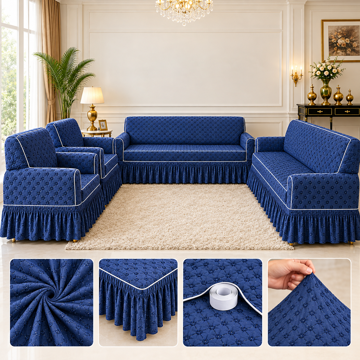 Butterfly Fabric 7 Seater Sofa Cover [Three Two One Ond]