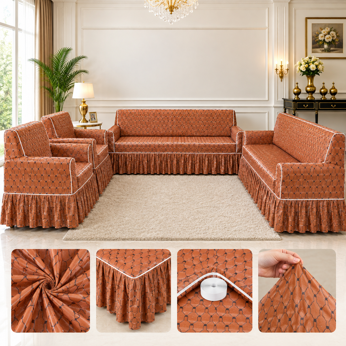 Butterfly Fabric 7 Seater Sofa Cover [Three Two One Ond]