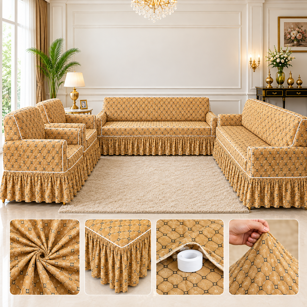 Butterfly Fabric 7 Seater Sofa Cover [Three Two One Ond]
