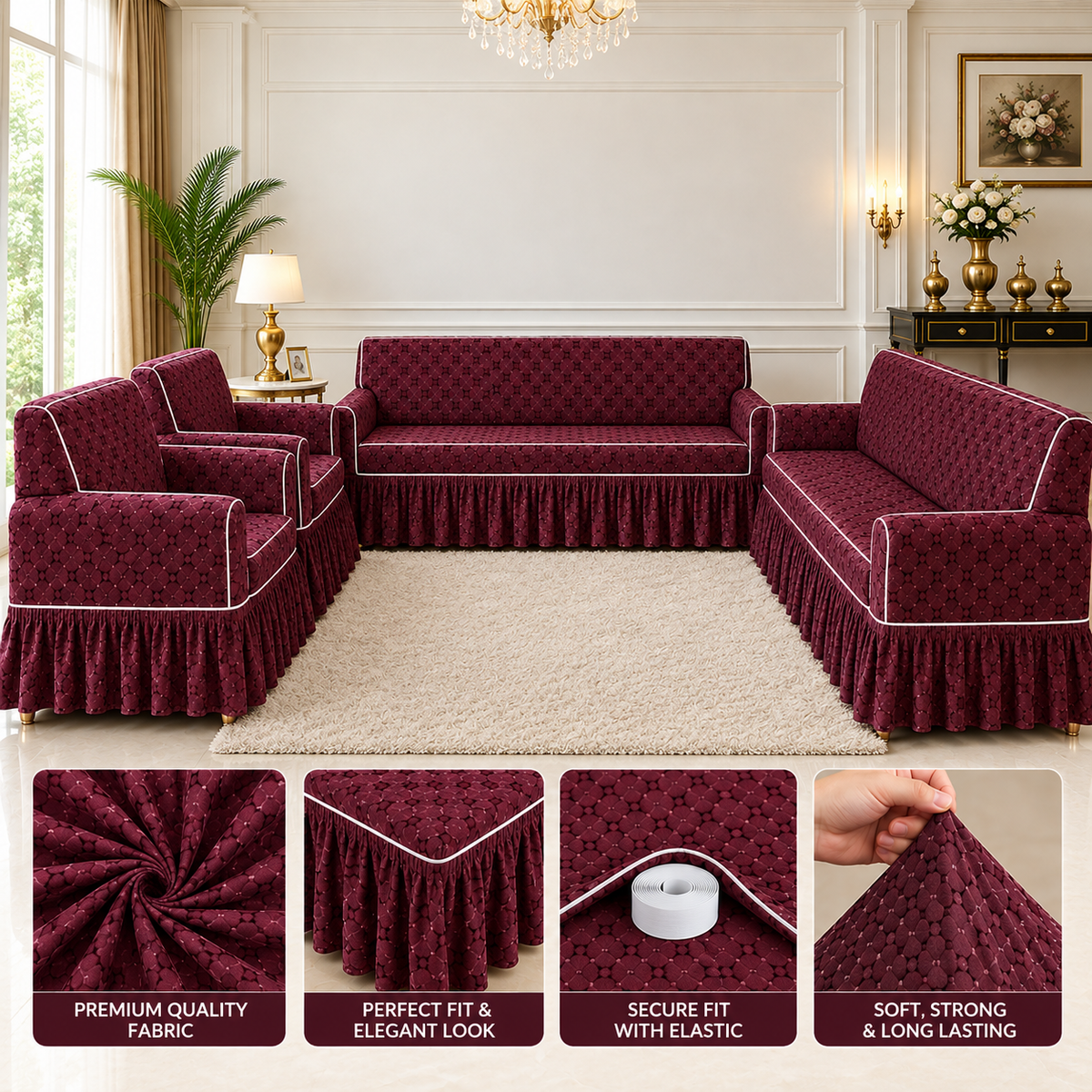 Butterfly Fabric 7 Seater Sofa Cover [Three Two One Ond]
